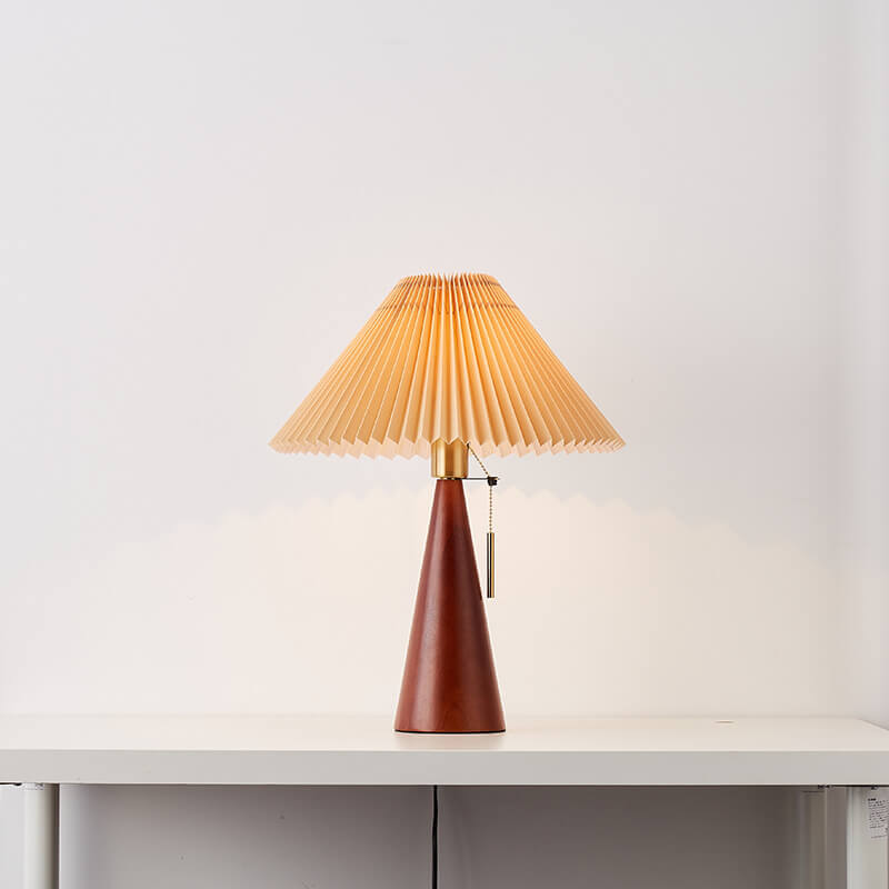 Japanese Wooden Table Lamp With Pleated Fabric Shade