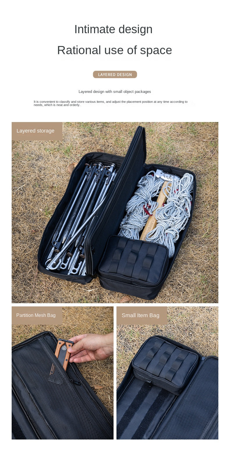 Campingmoon BK-15/40 Tactical Storage Bag Portable Outdoor Camping Equipment Tools Double Layer Storage Peg Stakes Hammer Rope Organizer Black Khaki