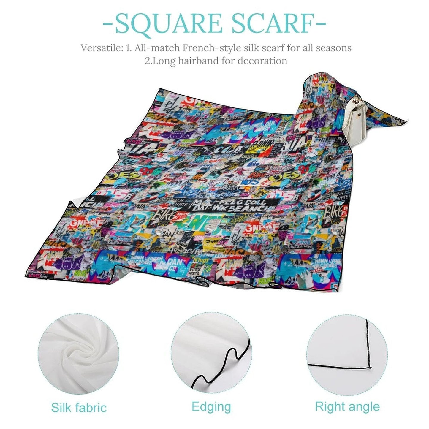 Graffiti Comic Collage Women's Scarf — Street Art AOP Silky Square Wrap, Loud Accessory Statement