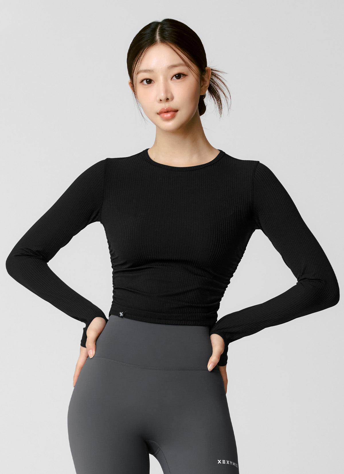 Side Shirring Crop Long Sleeve