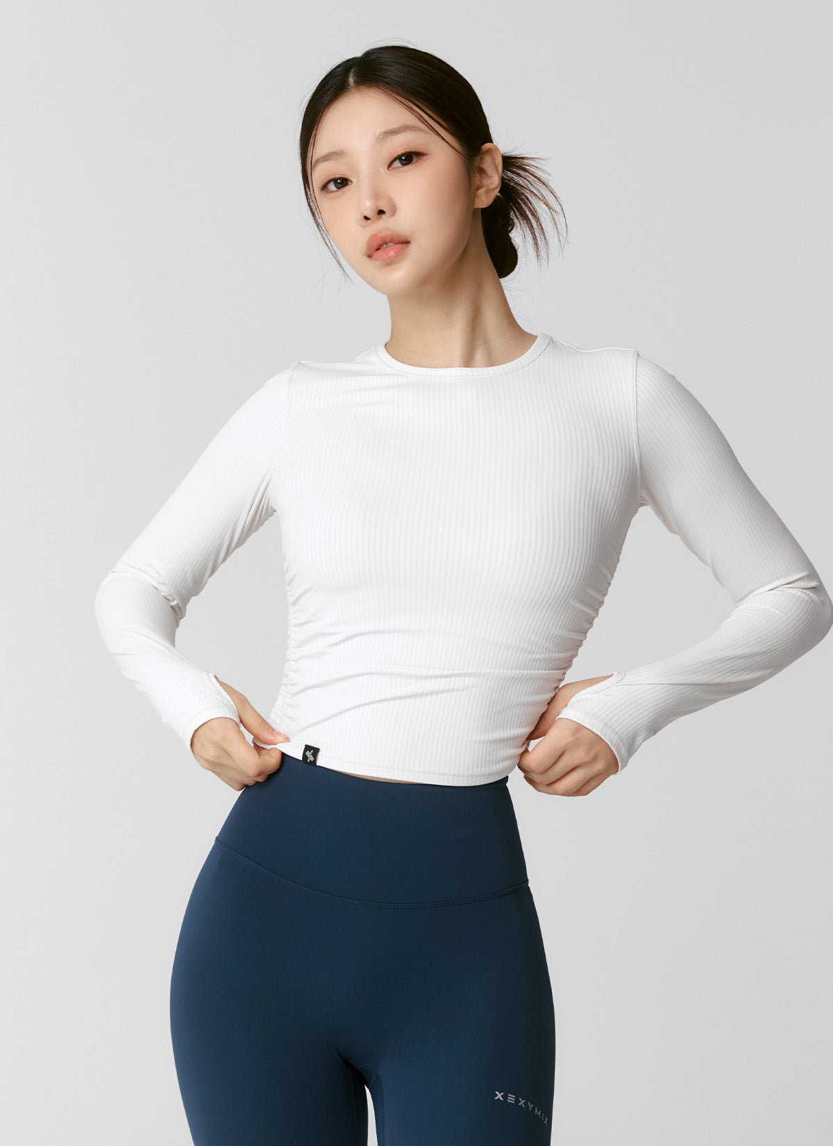 Side Shirring Crop Long Sleeve