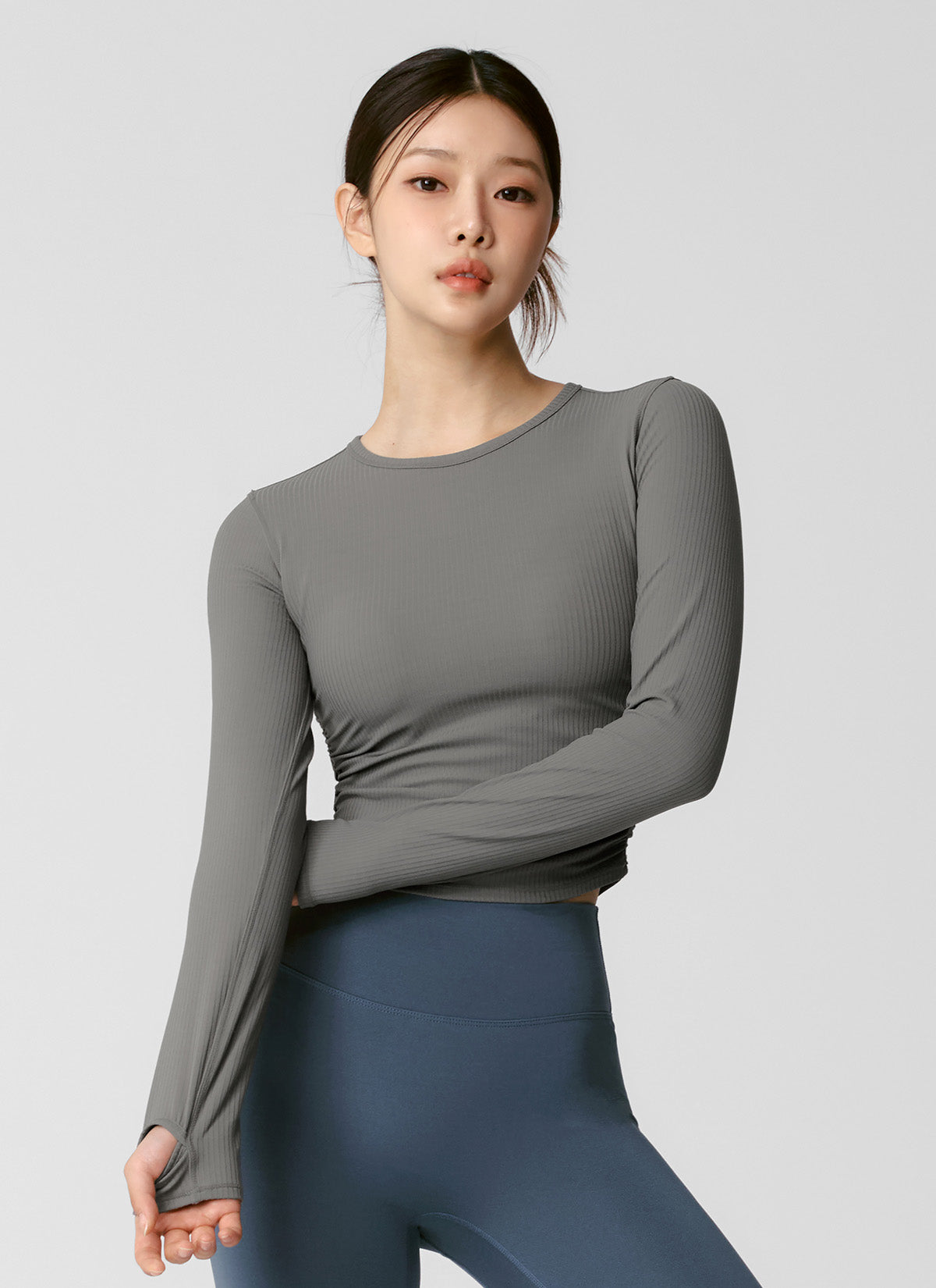 Side Shirring Crop Long Sleeve