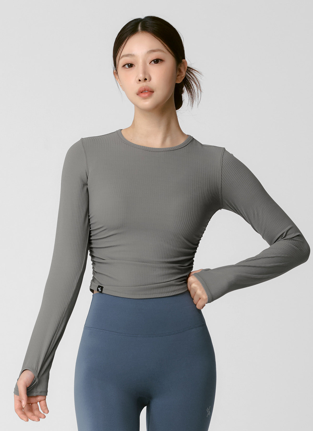 Side Shirring Crop Long Sleeve
