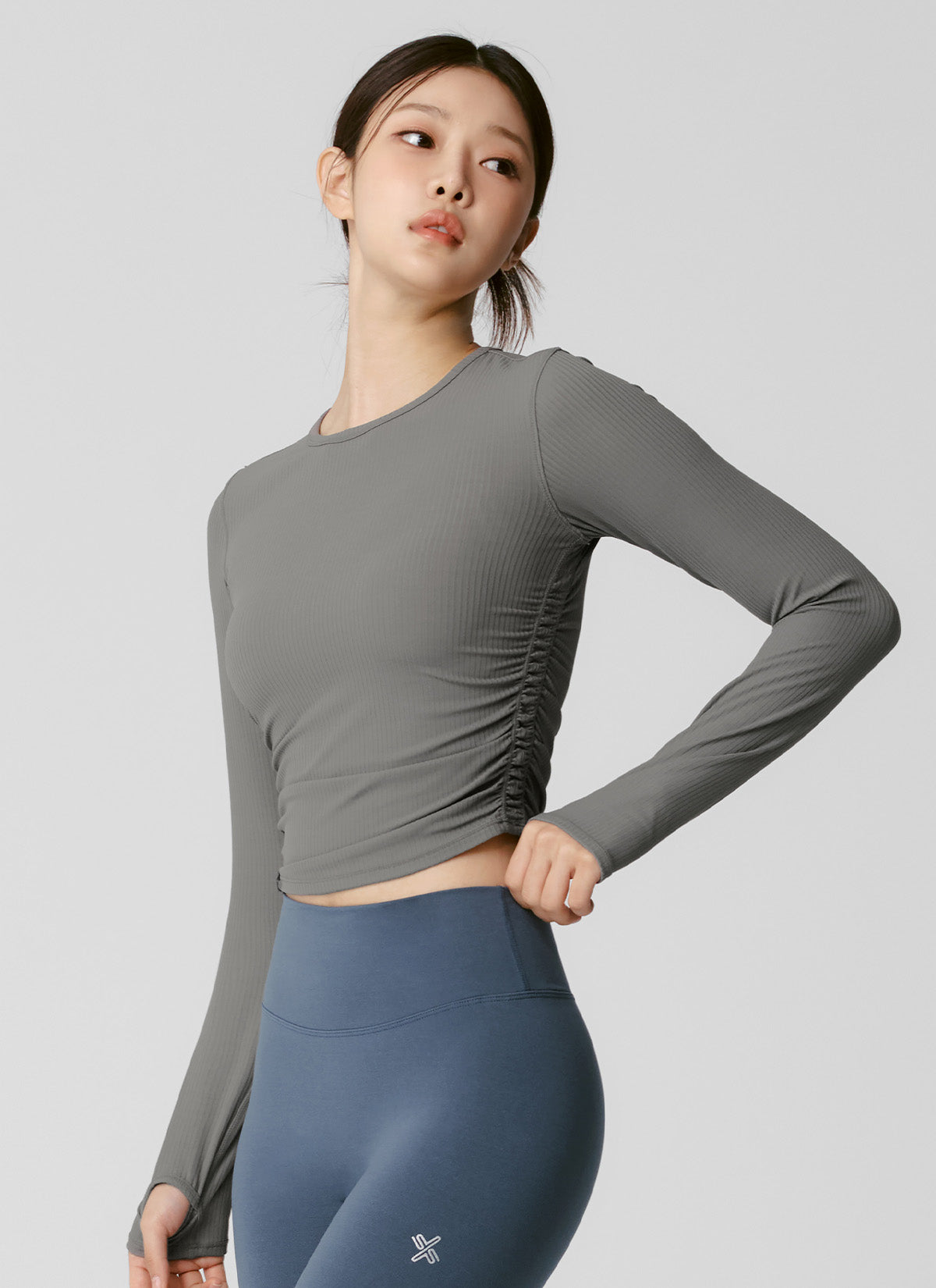 Side Shirring Crop Long Sleeve