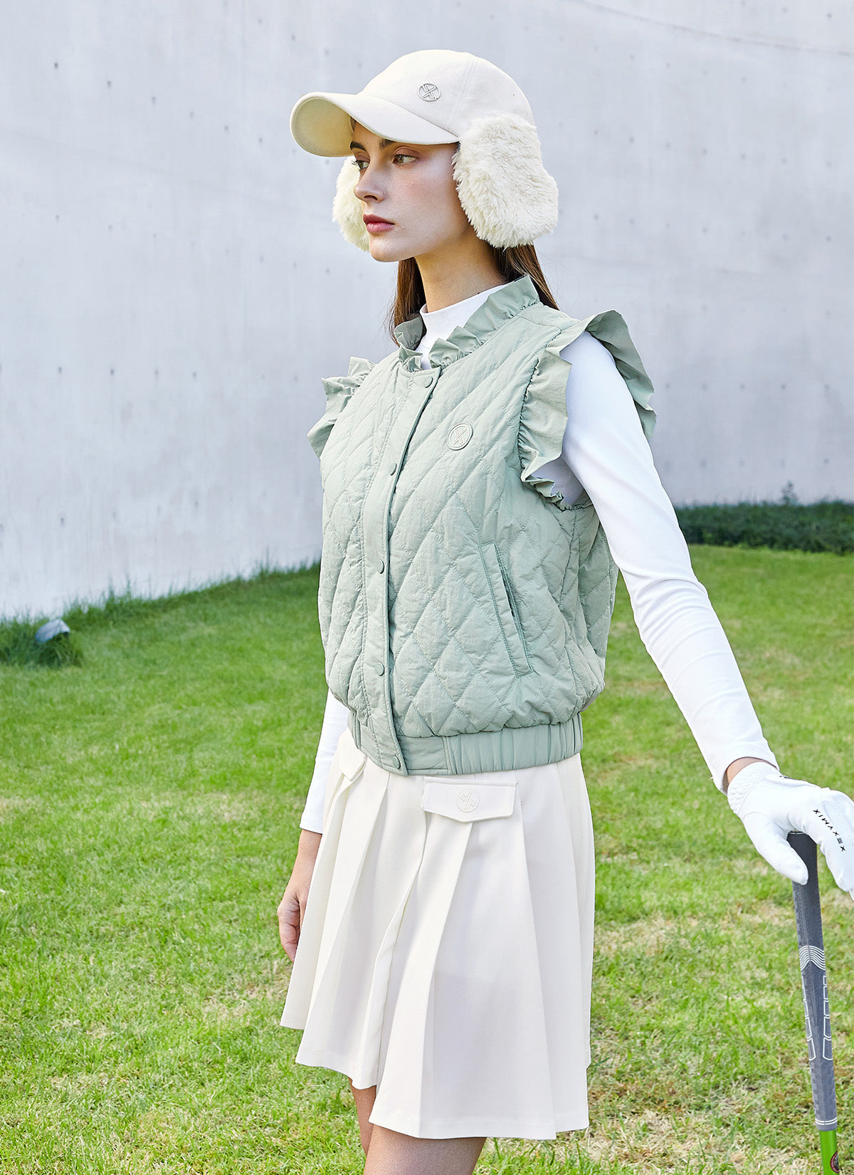 Quilted Ruffle-Trim Vest