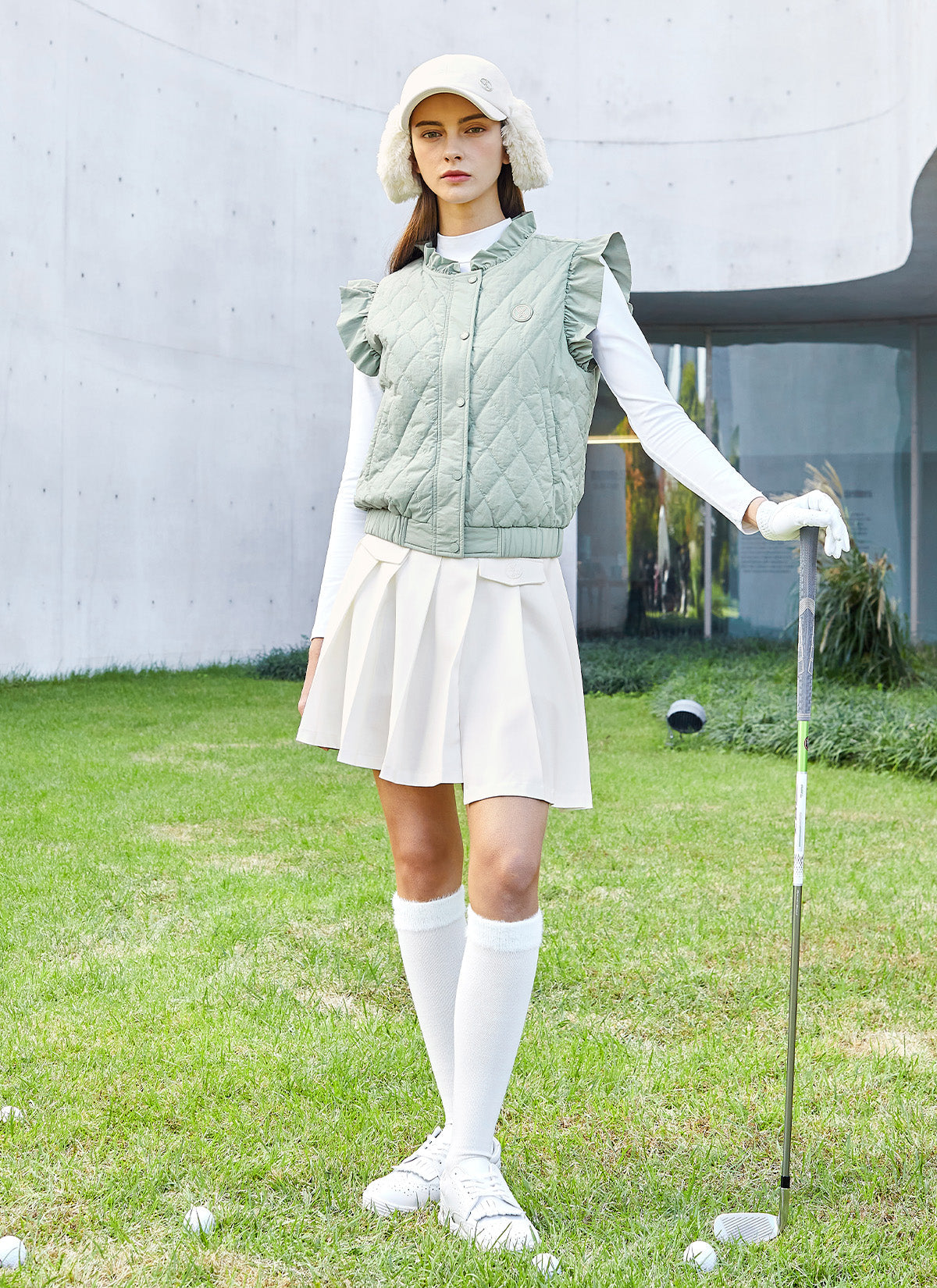 Quilted Ruffle-Trim Vest