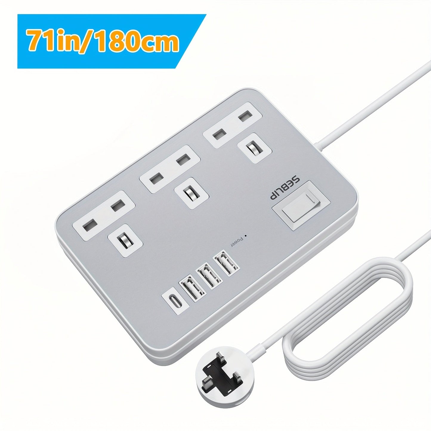 7in1 Flat Plug Power Strip- HMT17PP