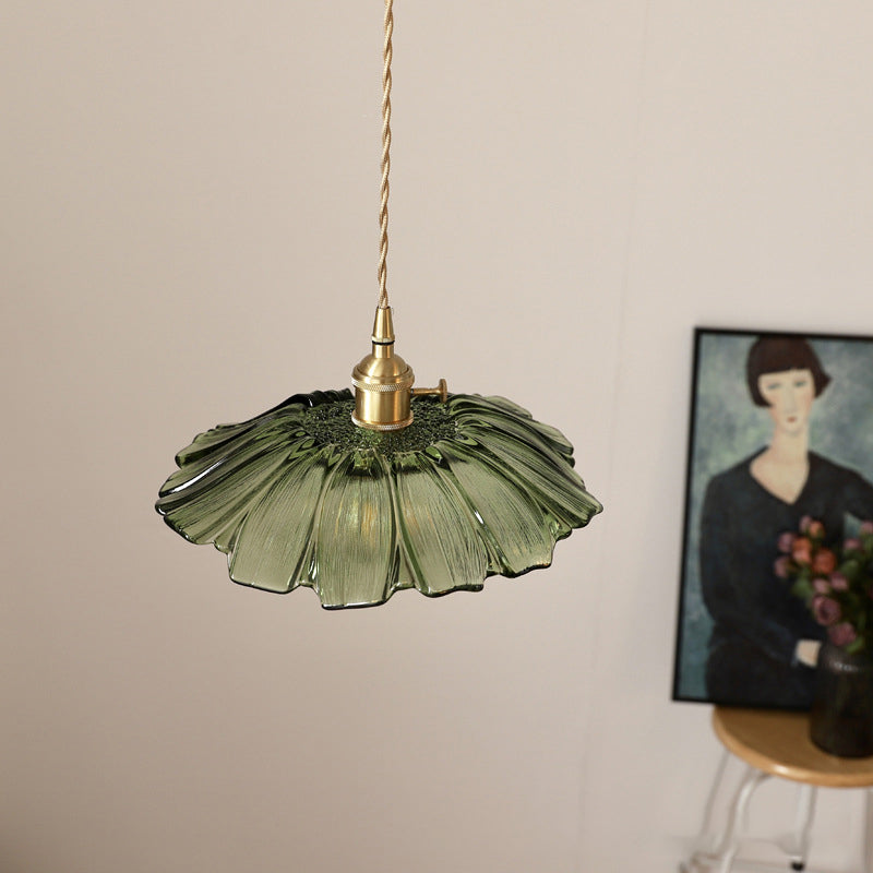 Retro Glass Pendant Light with Fluted Shade