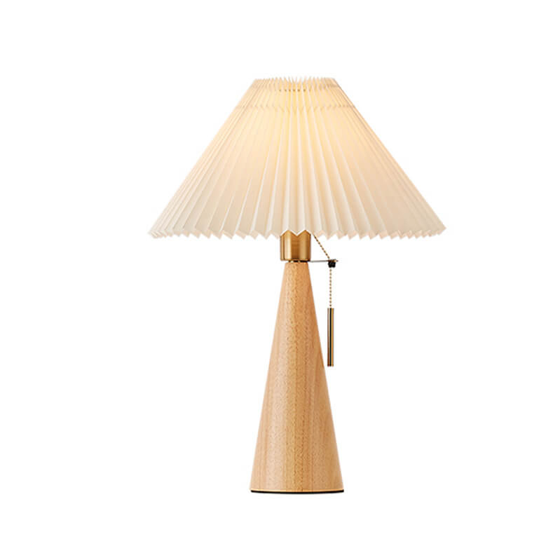 Japanese Wooden Table Lamp With Pleated Fabric Shade