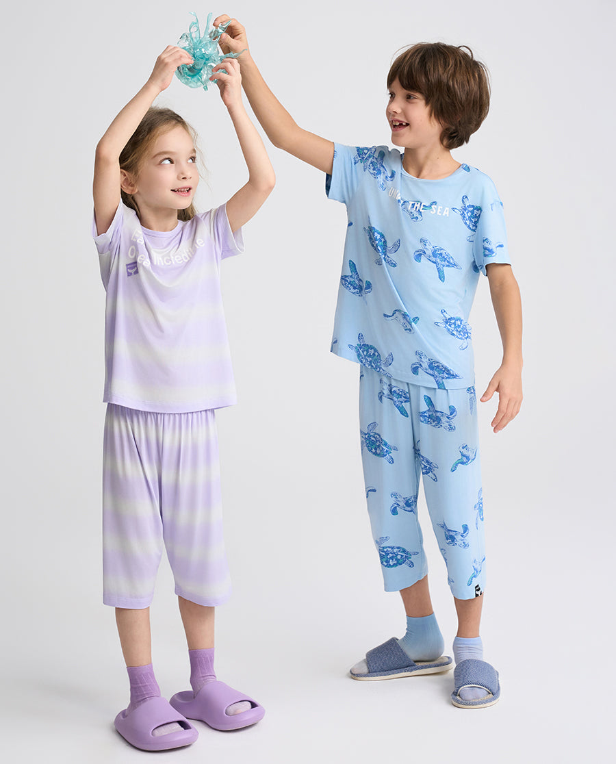 Aimer Kids Short-sleeve Tops Homewear Set For Boys