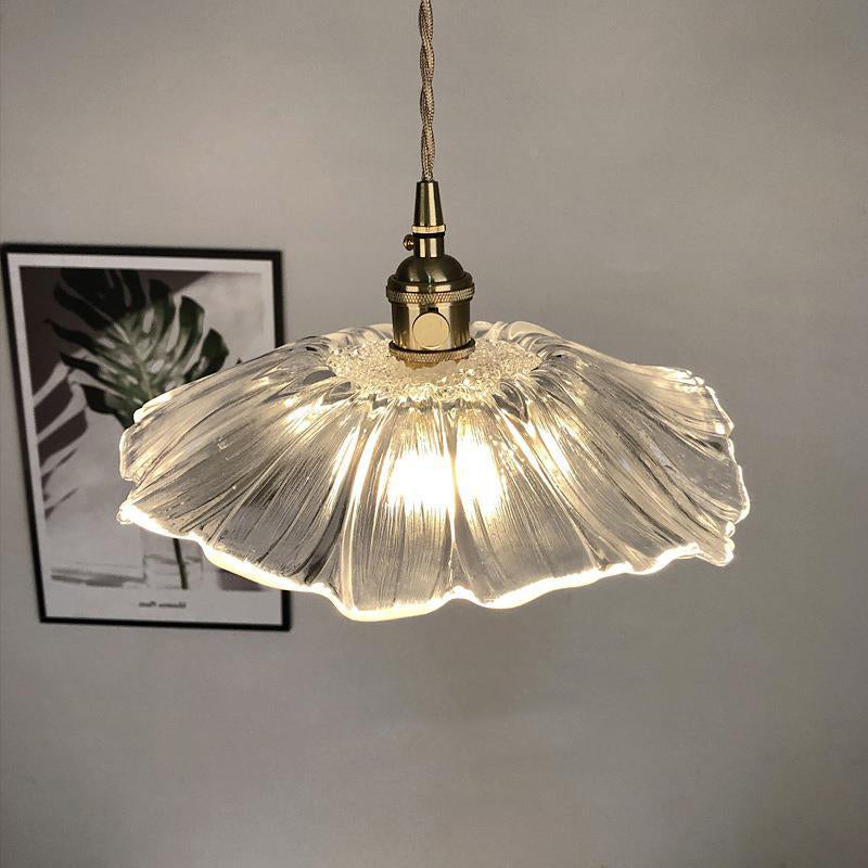 Retro Glass Pendant Light with Fluted Shade