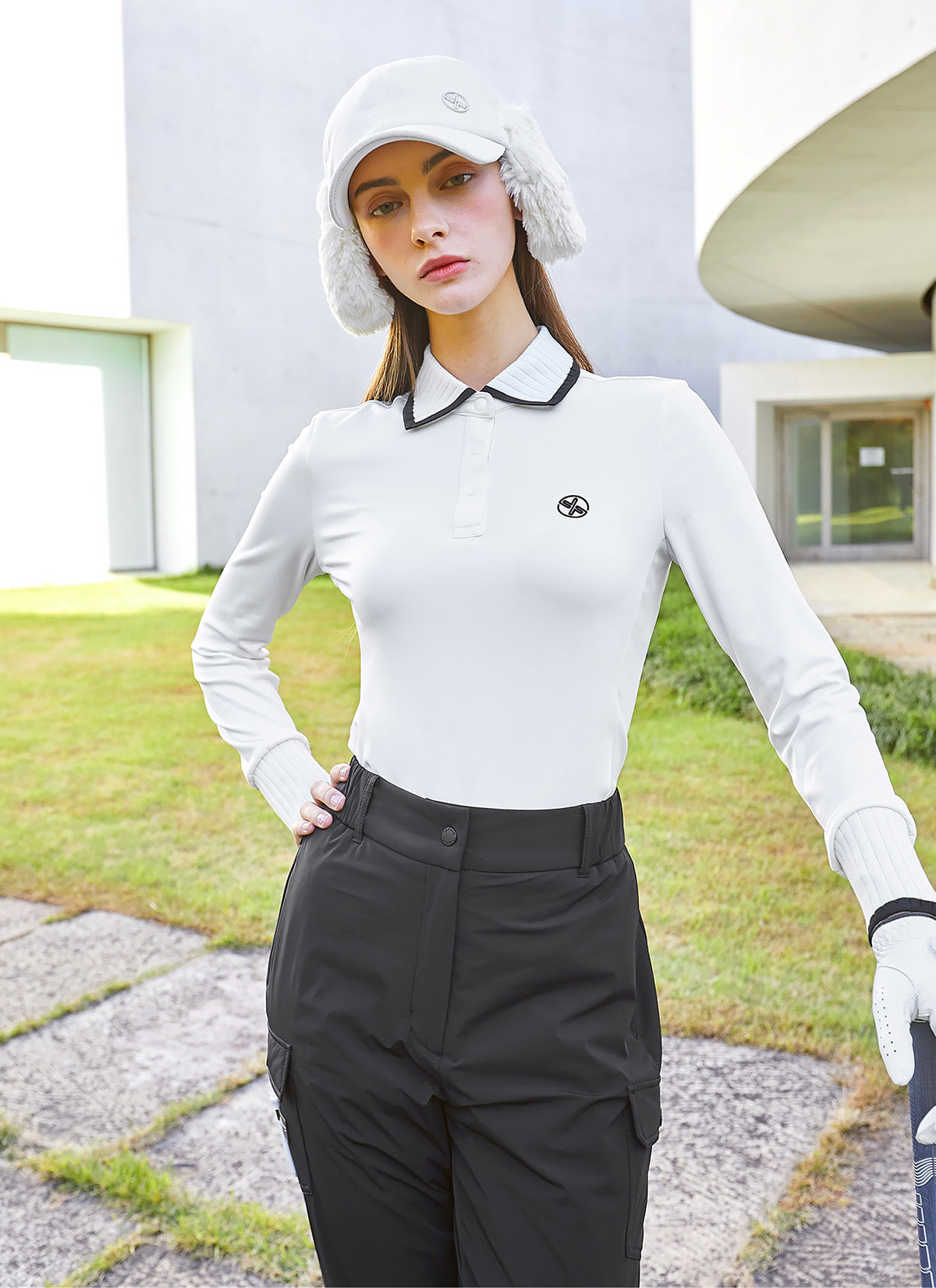 Ribbed Fluffy Polo Long Sleeve