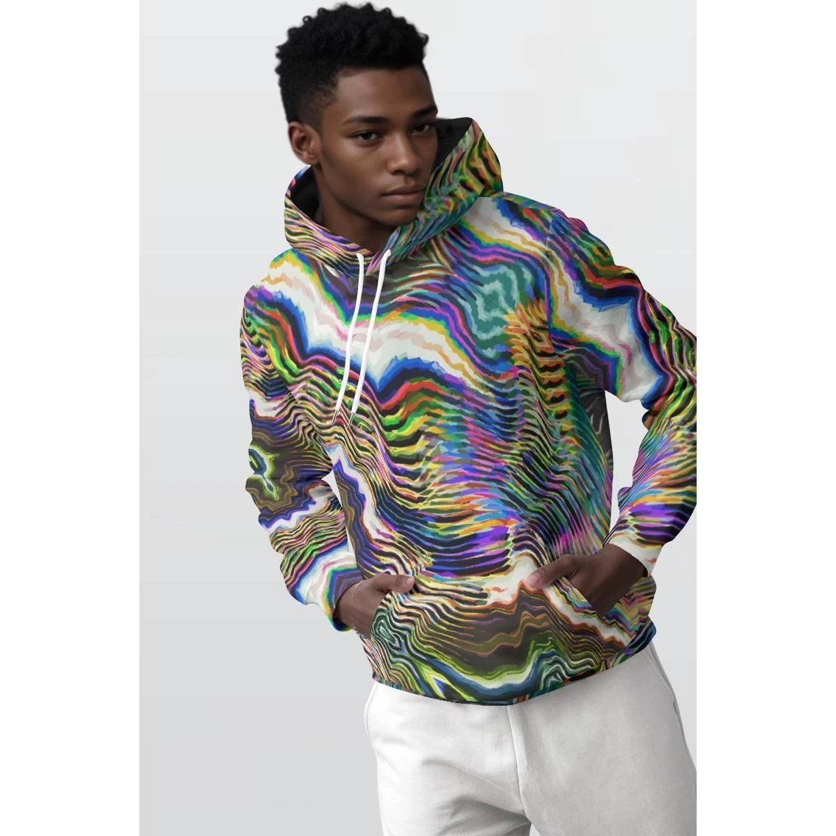 Glitch Art AOP Pullover Hoodie — Mind Trip Psychedelic Swirl Streetwear For All Genders