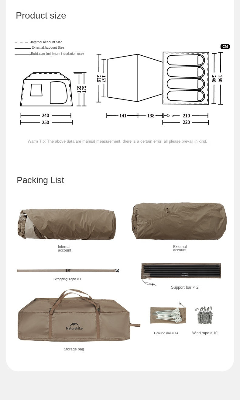 Naturehike VILLAGE 5.0 Gen 3 Fast Build Automatic Tent 1 Bedroom 1 Living Room Extended Canopy Double Layer Tent 4 Person Ti Black Coated Sunscreen