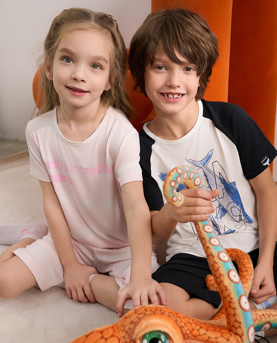 Aimer Kids Short-sleeve Tops Homewear Set For Girls