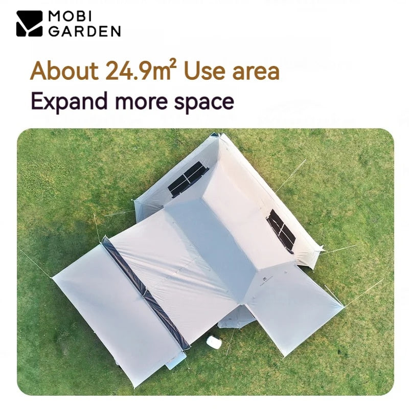 Mobi Garden HOLIDAY Series 10.9 Fast Automatic Cabin Style Tent 4-7 Person Large Sunscreen Waterproof Black Vinyl Coated Village Mountain Residence