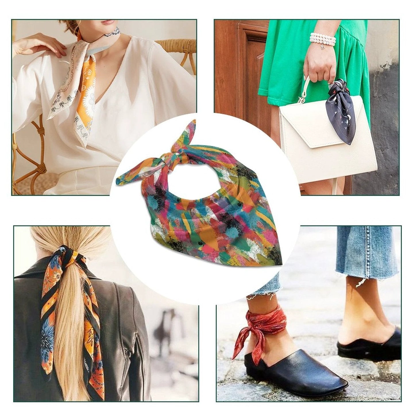 Square Printed Scarves with Skin-friendly Imitated Silk