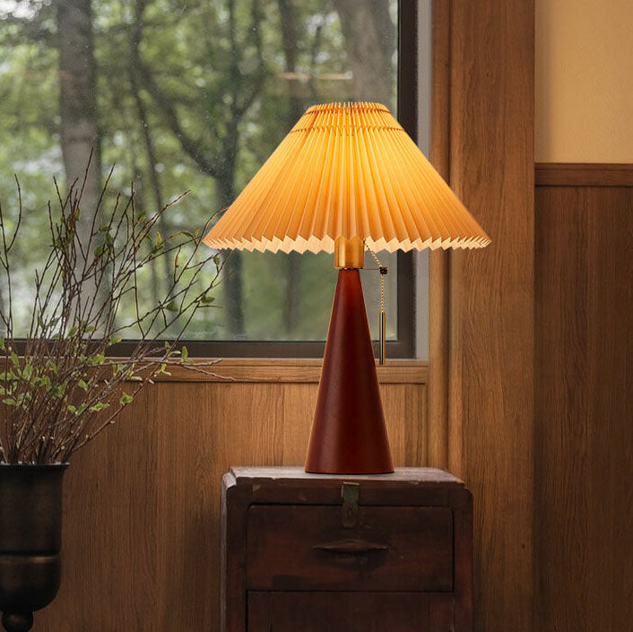 Japanese Wooden Table Lamp With Pleated Fabric Shade