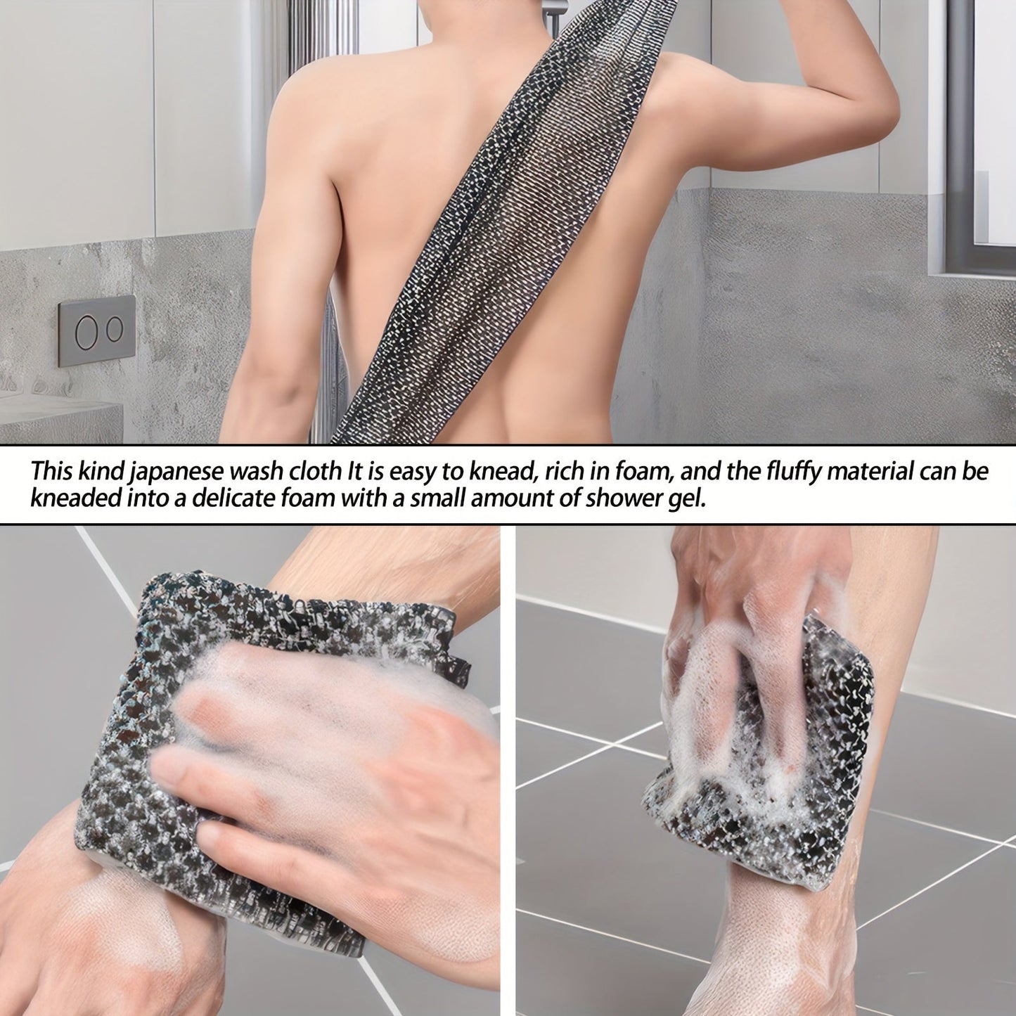 2pcs Double Side Exfoliating Body Scrub Back Scrubber, Bath Wash Towel Loofah Towel with Strap