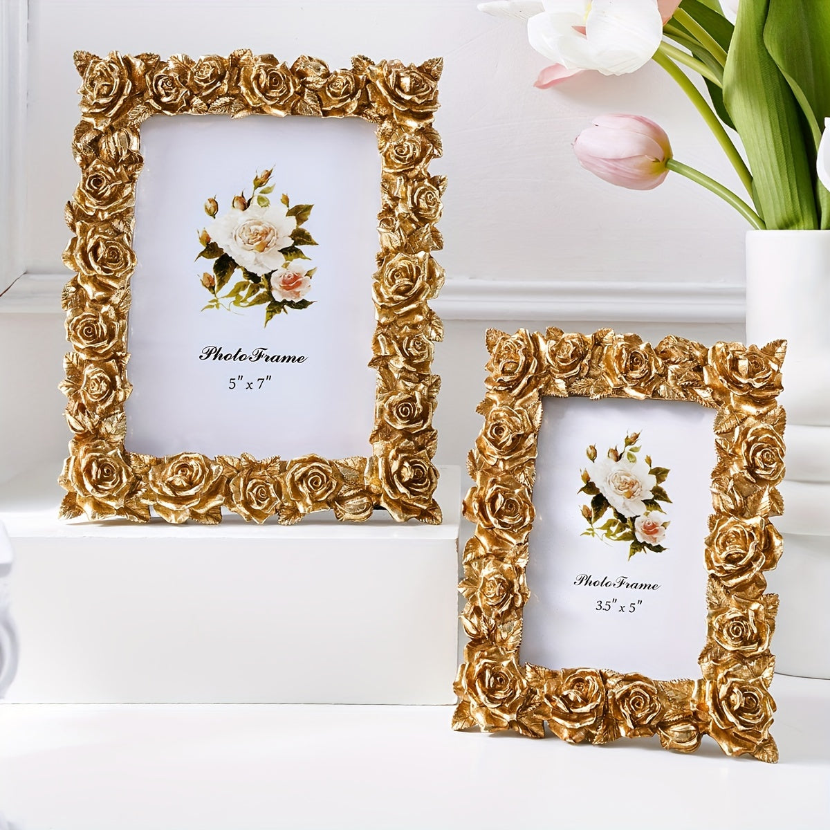 Vintage Golden Rose Lace Photo Frame - V2MD