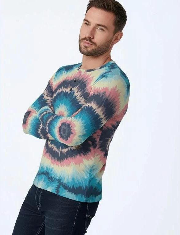 Spiral Tie-Dye Henley — Psychedelic AOP Festival Shirt
