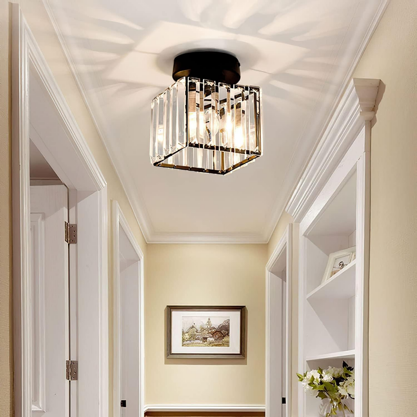 1-Light Flush Mount K9 Crystal Glass Hallway Ceiling Light