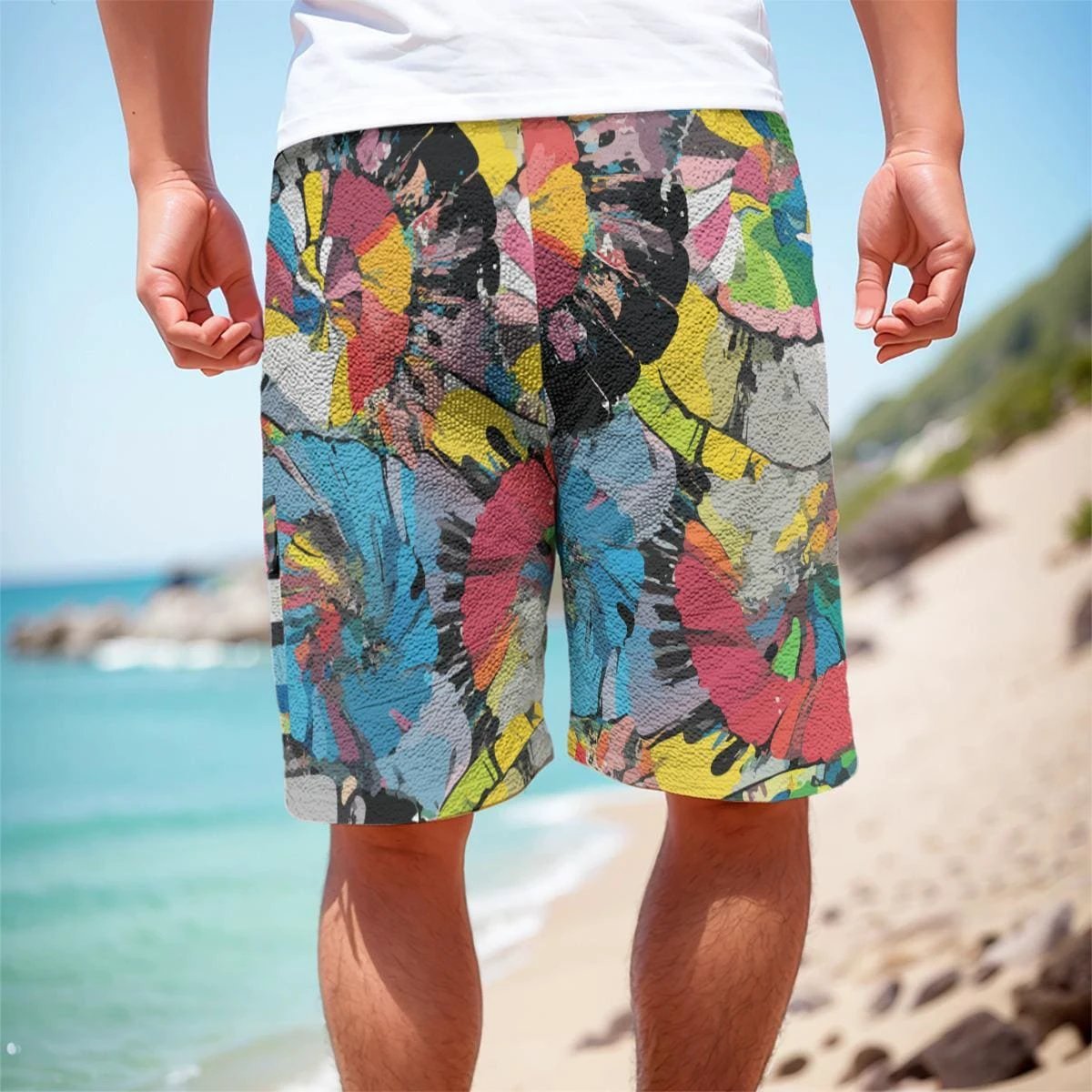 Color Wheel Cargo Shorts for Festival Season Maximalists — Tactical Abstract AOP, Quick-Dry Polyester-Spandex, Streetwear Pocket Shorts