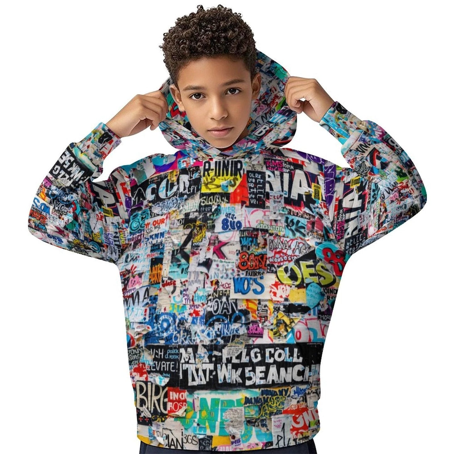 Mini Maximalist AOP Kids Hoodie | 230gsm Terylene Children's Sweatshirt — Bold Print, No-Drawstring Safety Design
