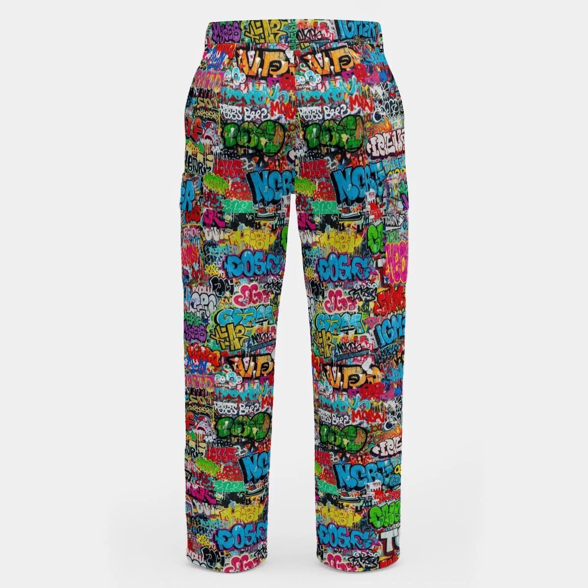 Graffiti AOP Cargo Pants for Urban Explorers — Abstract Splatter Utility Trousers, Cybercore Streetwear Bottoms, Festival Rave Pants