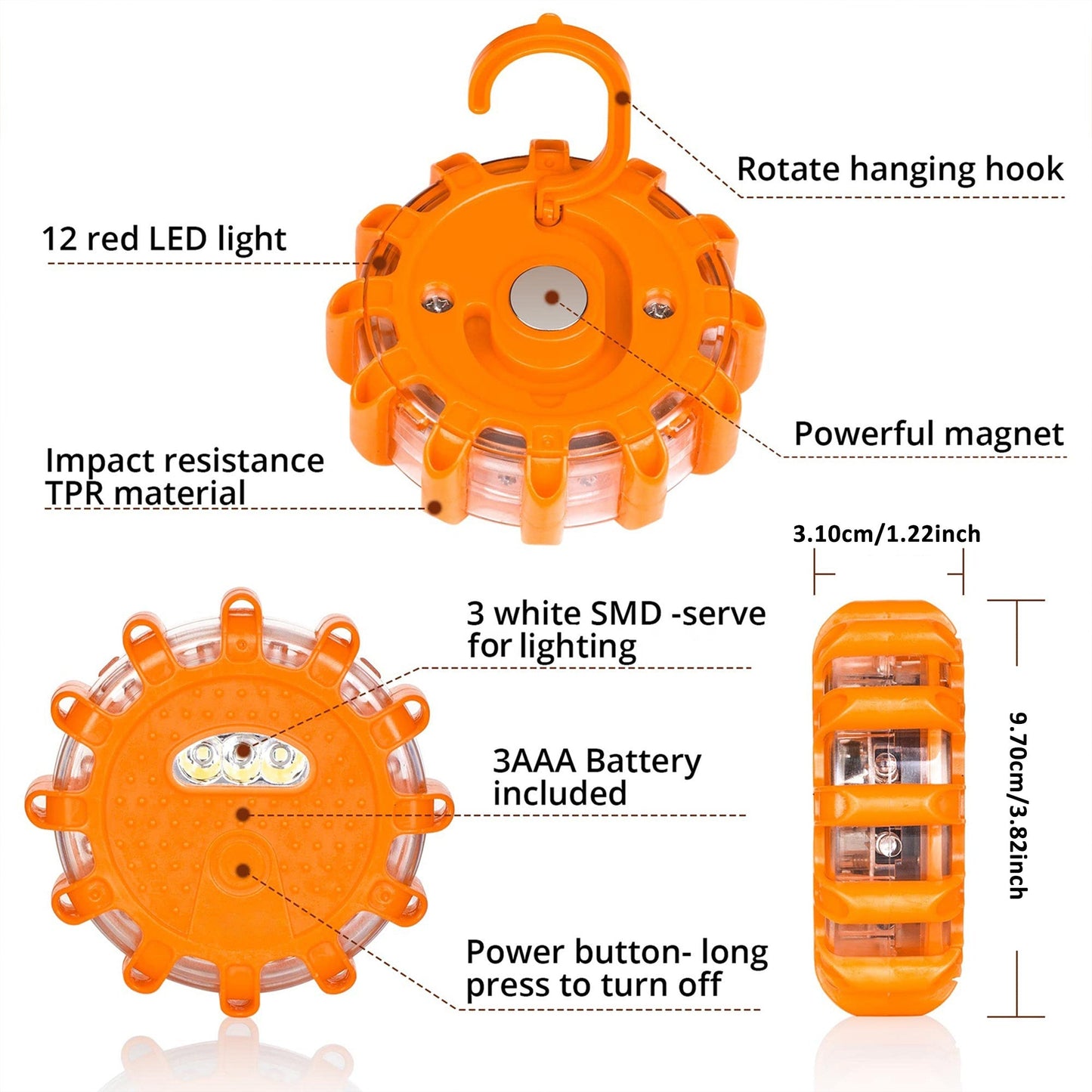 LED Road Flare, 15 LED Lights, Emergency Warning for Vehicles TJR6T3Z