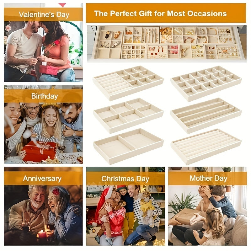 Black Five 6pcs/set Beige Stackable Jewelry Storage Rack - DN2K