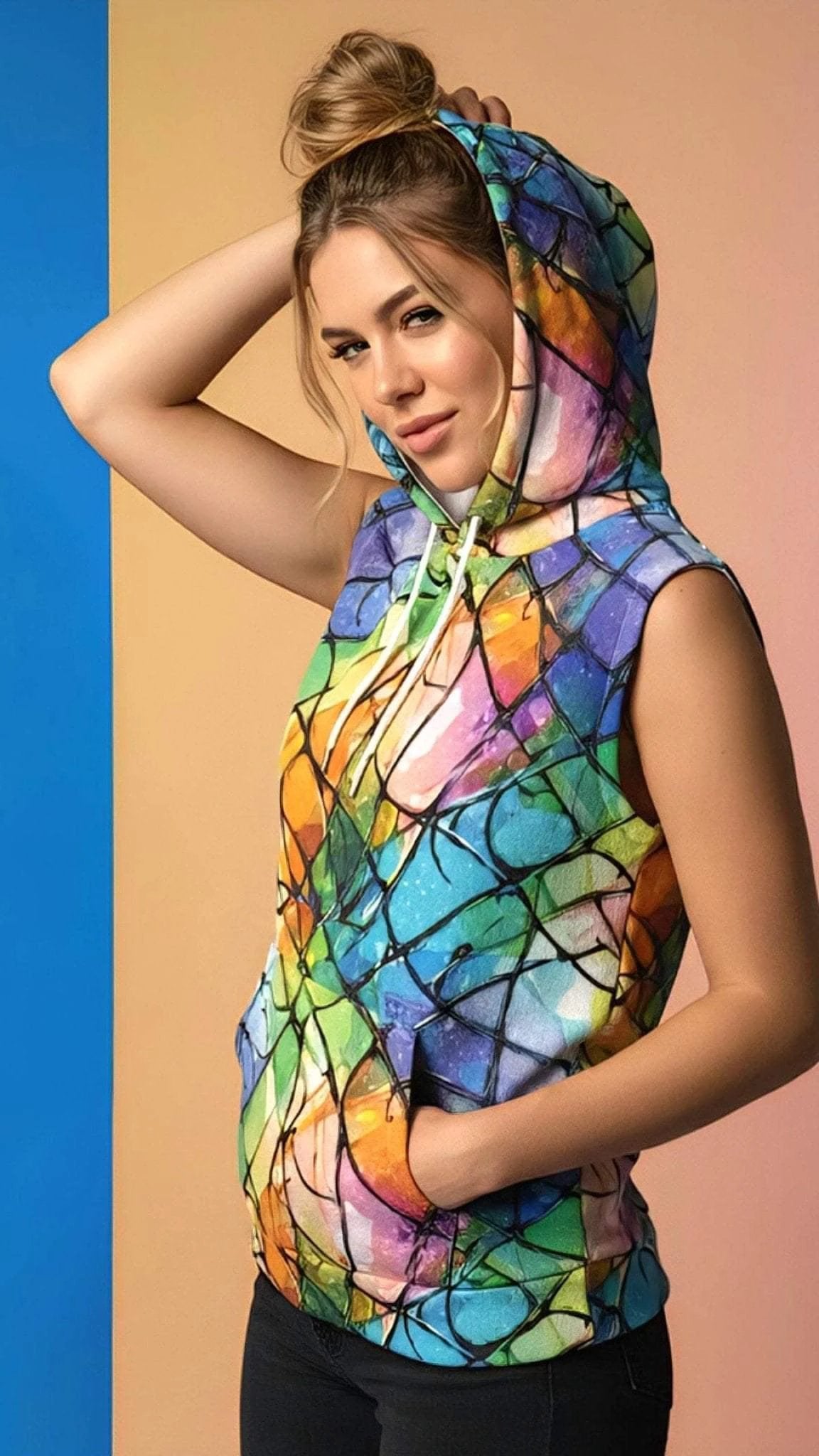 Vibrational Vector Athletic Hoodie - Psychedelic High-Visibility Activewear for Cycling & Outdoor Adventurers