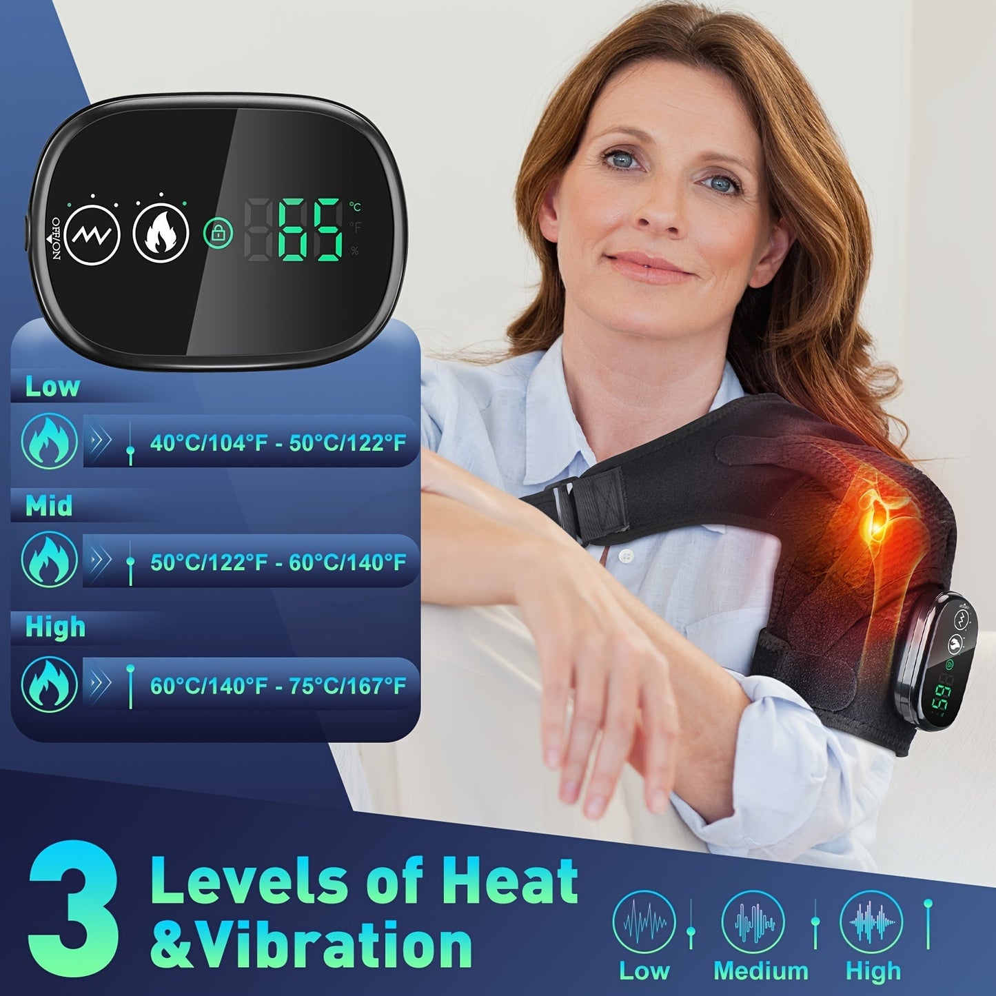 New Heating Massage Shoulder Wrap, USB Rechargeable, 3 Levels TJR6Z3S