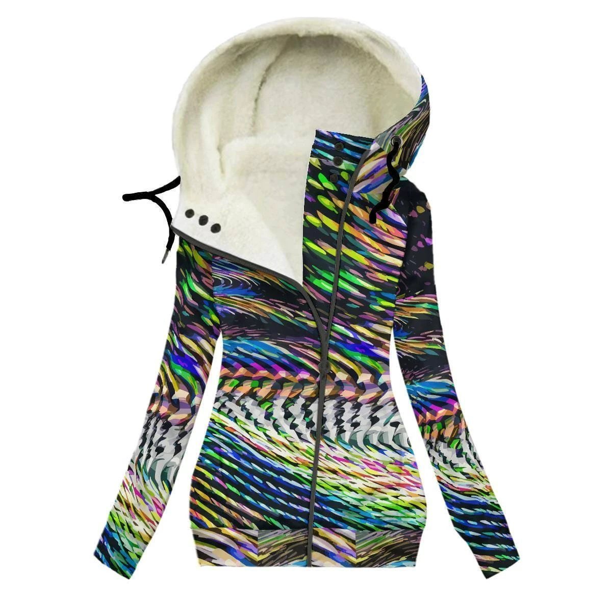 Neon Snow Hoodie for Cold-Weather Maximalists — Psychedelic Winter AOP, Recycled Polyester Eco Hoodie, Ski Lodge Statement