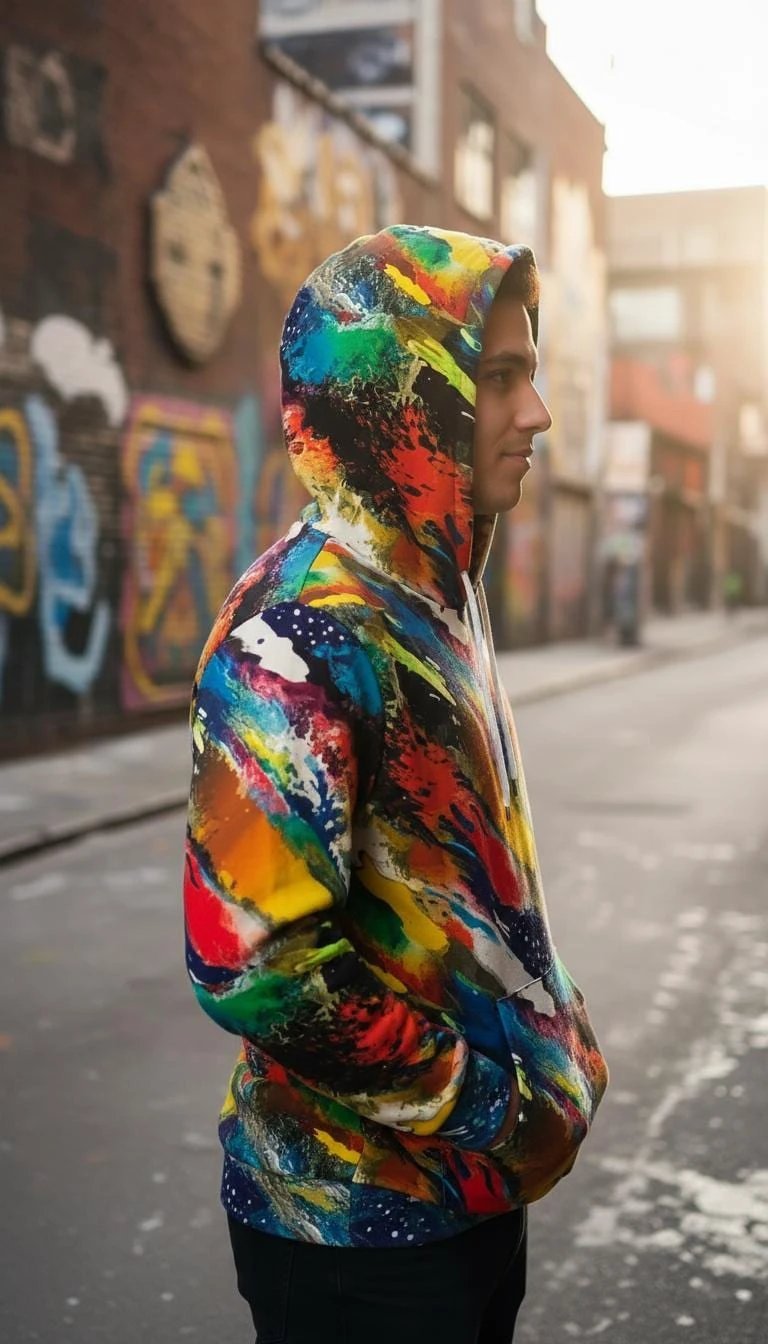Vibrant Water Splash Hoodie – Psychedelic Fluid Art Pullover