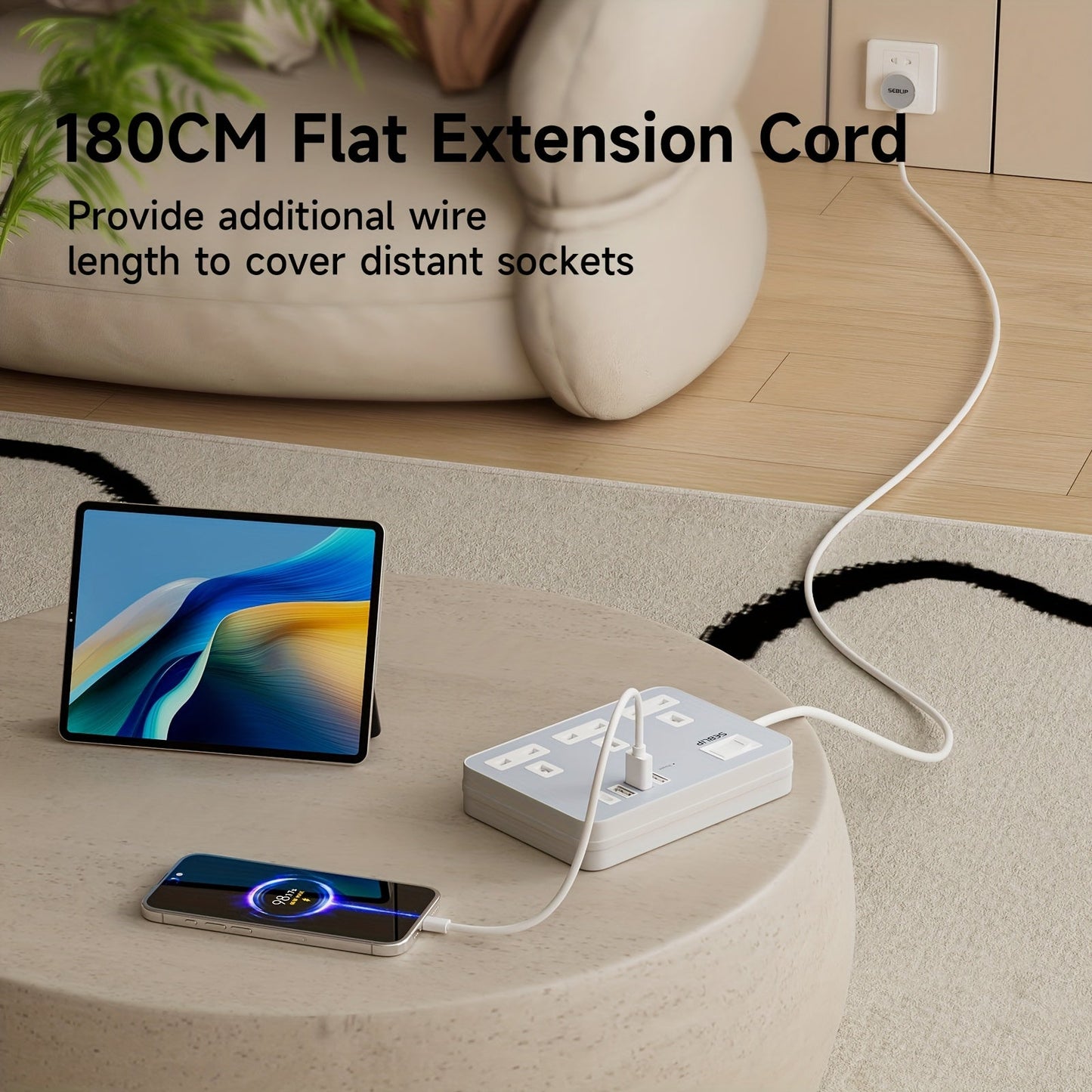 7in1 Flat Plug Power Strip- HMT17PP