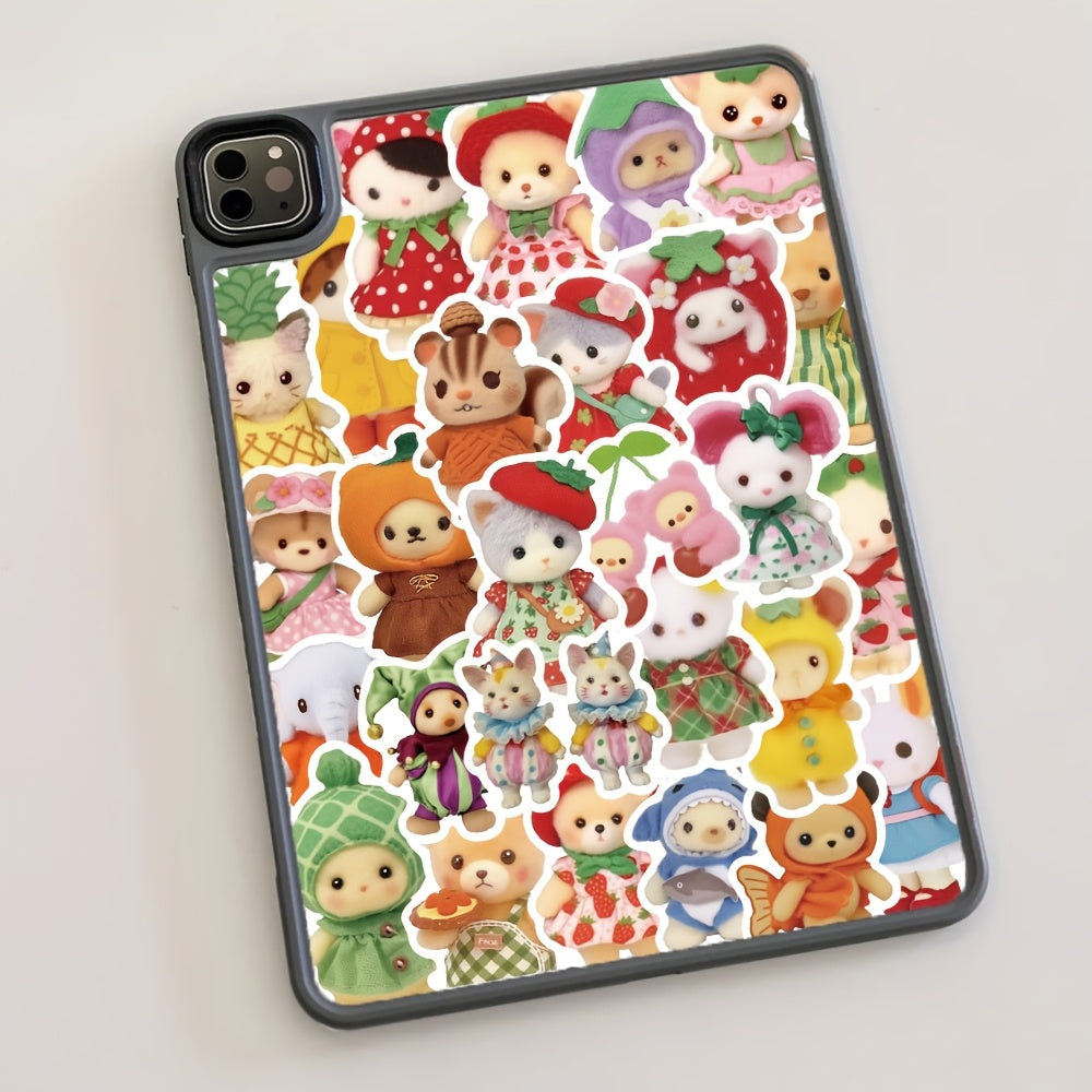 60pcs Cute Cartoon Animal & Fruit Vinyl Sticker Pack - W2SN