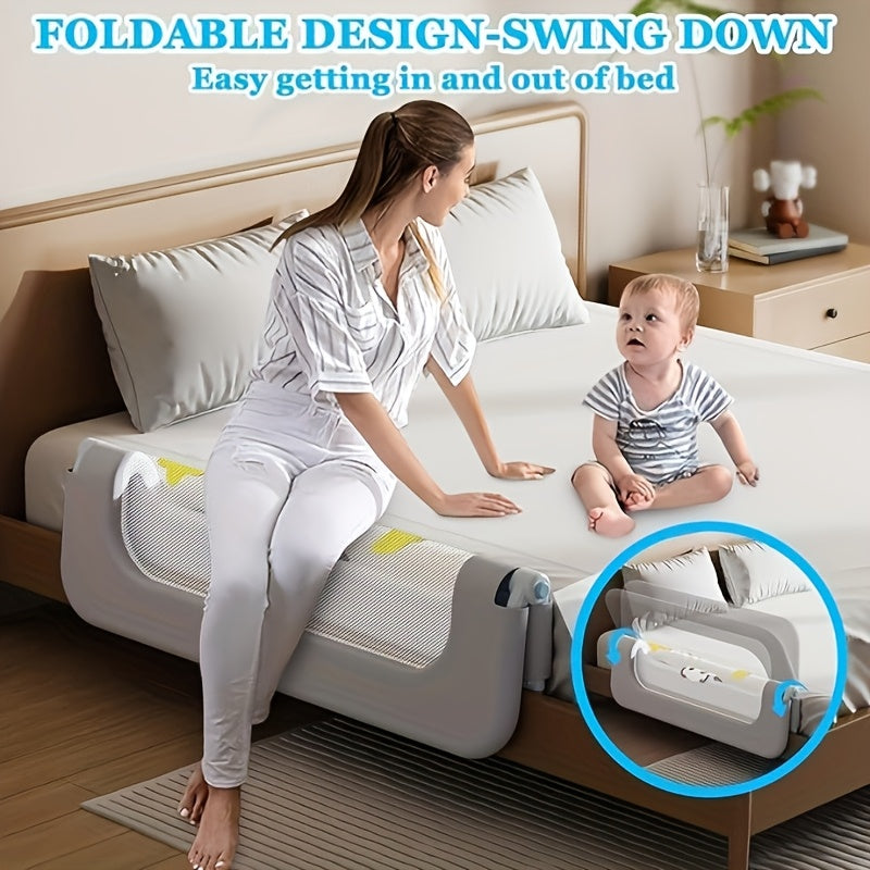 Gray Foldable Bed Guardrail  AntiFall Bumper for QueenFull Beds-L7TP