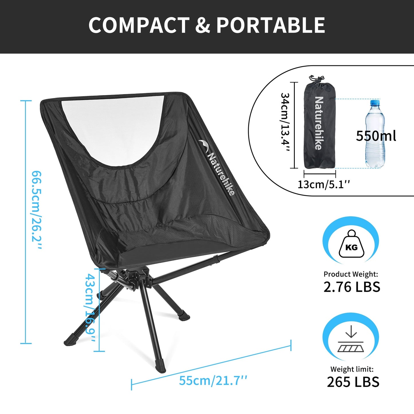 Naturehike STELLALUNA Series L03 Fast Build Portable Ultralight Outdoor Folding Moon Camping Hiking Fishing Foldable Chair Heavy Duty Nature Hike