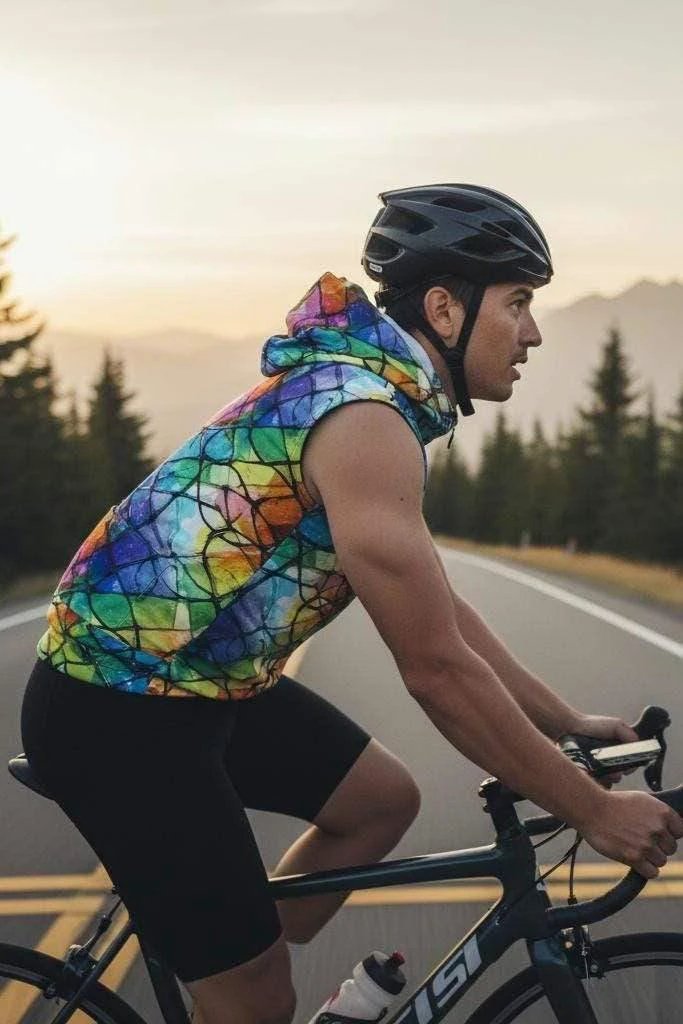 Vibrational Vector Athletic Hoodie - Psychedelic High-Visibility Activewear for Cycling & Outdoor Adventurers