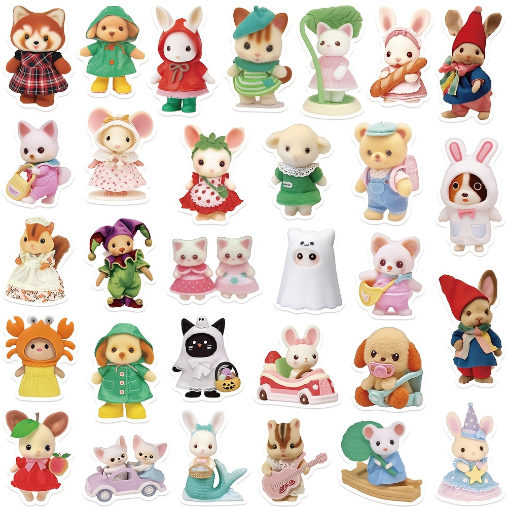 60pcs Cute Cartoon Animal & Fruit Vinyl Sticker Pack - W2SN