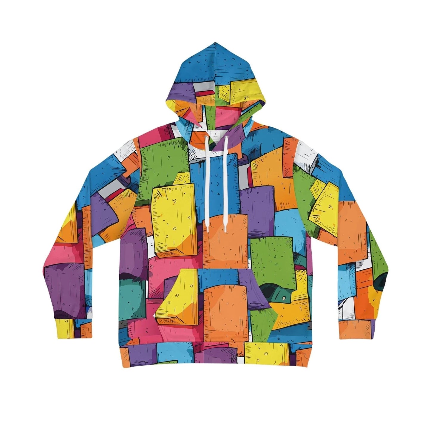 Maximalist Geometric Block Print Hoodie for Tech-Creatives — Vibrant Architectural AOP Sweatshirt, Bold Color Statement Gift for Him