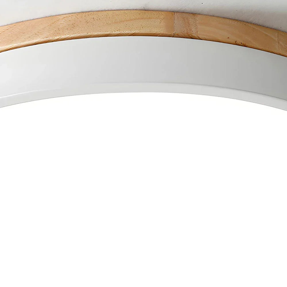 Round Flush LED Ceiling Light with Wood Trim for Living Room