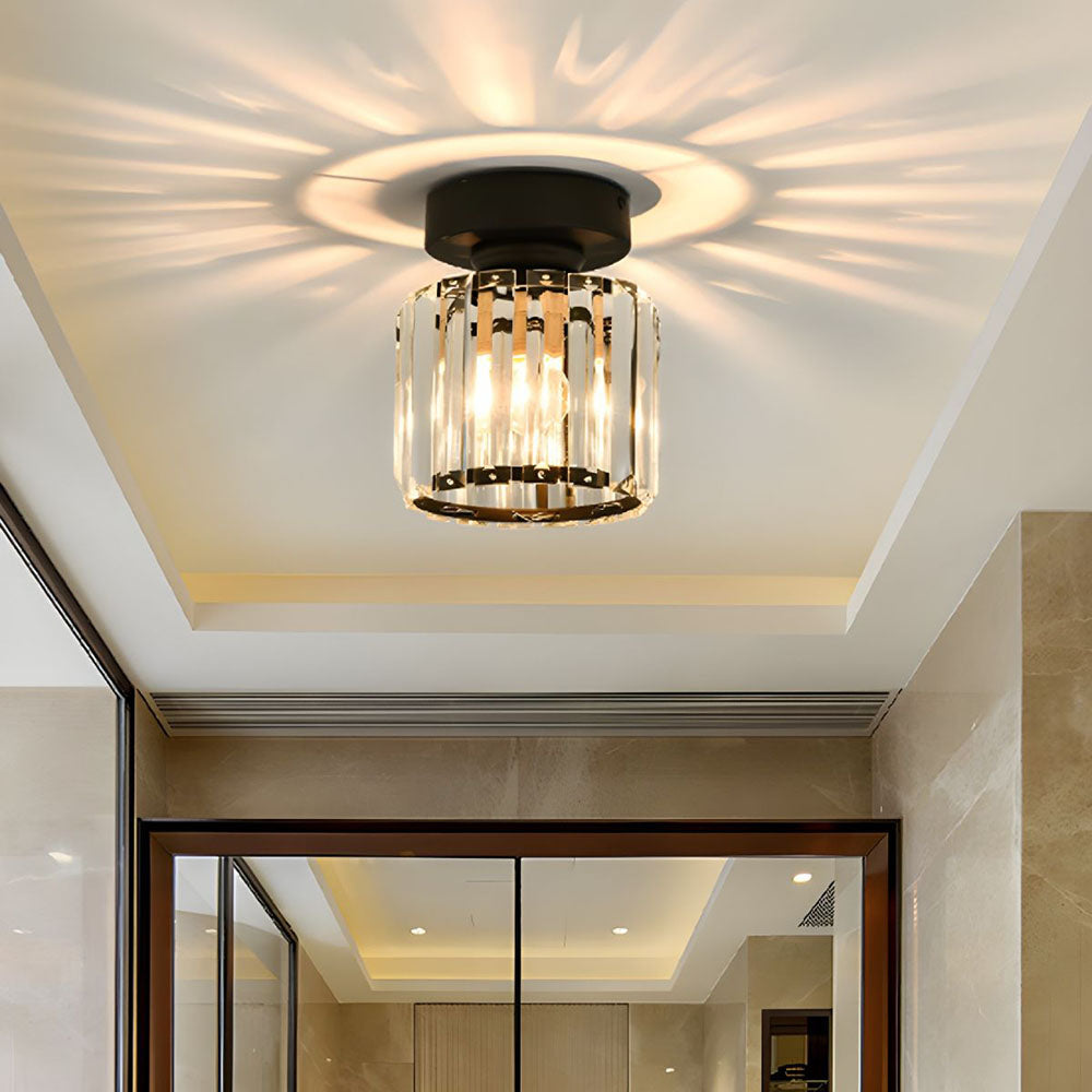1-Light Flush Mount K9 Crystal Glass Hallway Ceiling Light