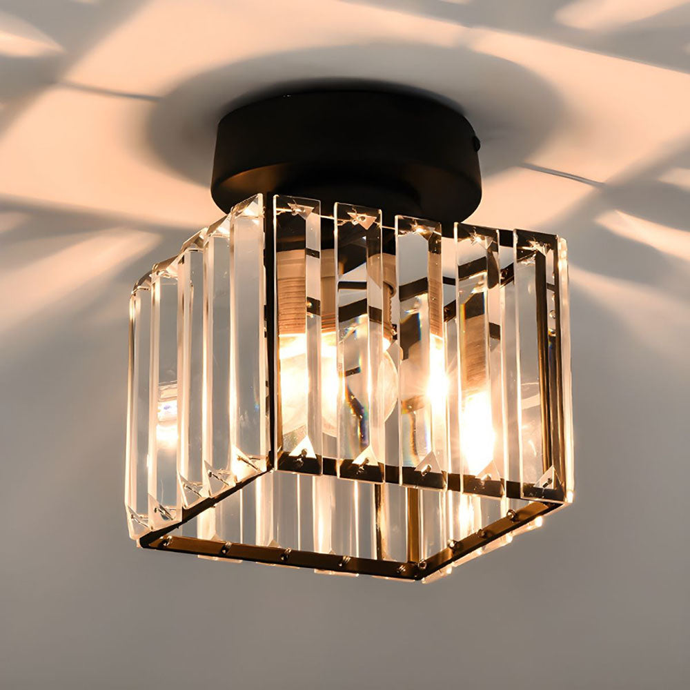 1-Light Flush Mount K9 Crystal Glass Hallway Ceiling Light
