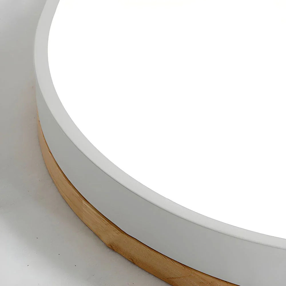 Round Flush LED Ceiling Light with Wood Trim for Living Room