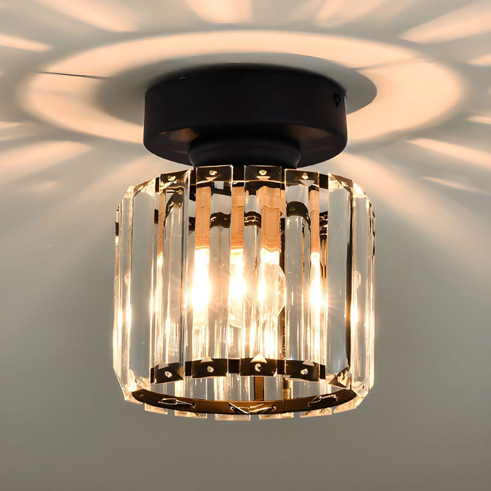 1-Light Flush Mount K9 Crystal Glass Hallway Ceiling Light