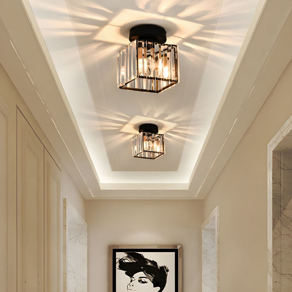 1-Light Flush Mount K9 Crystal Glass Hallway Ceiling Light