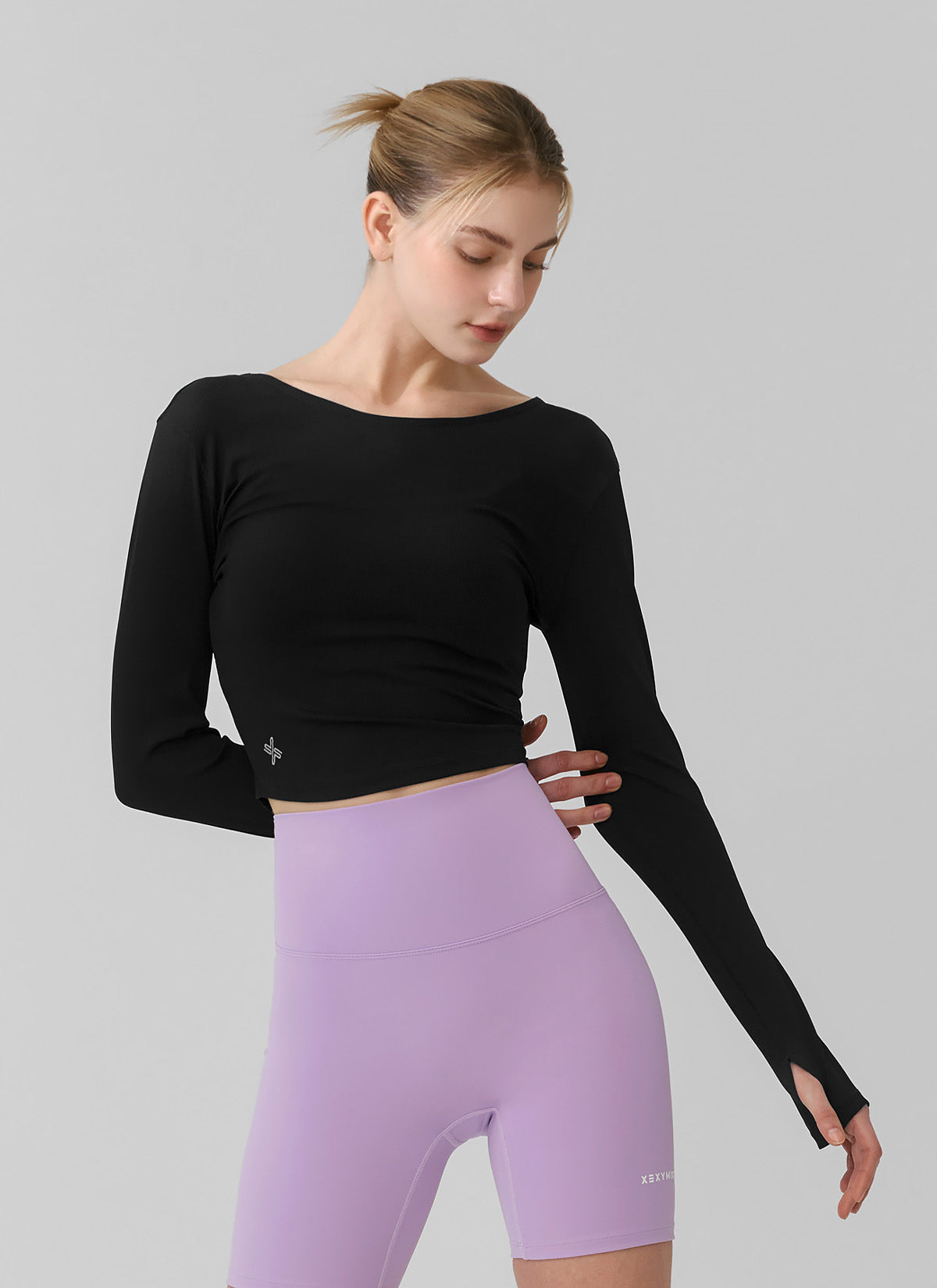 Ribbed Back Slit Fingerhole Long Sleeve