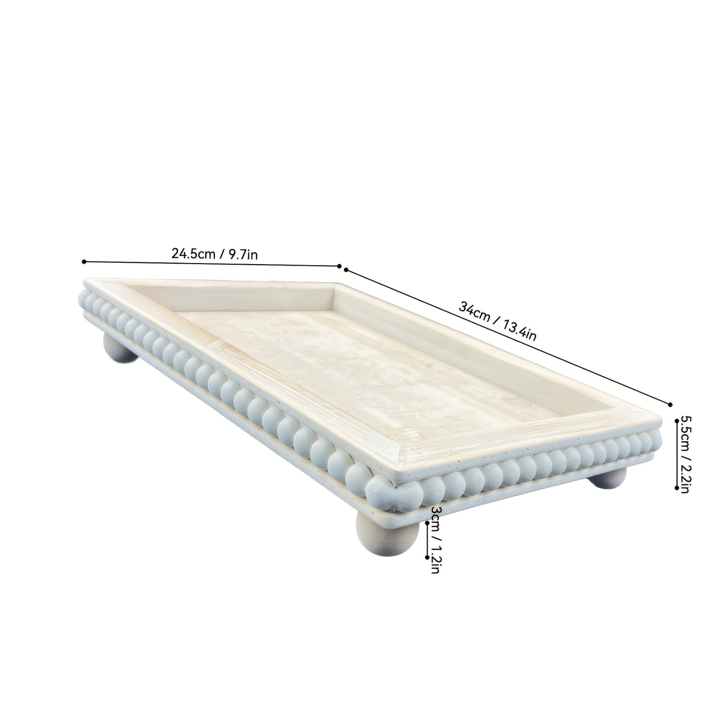 Chic 30.48cm White Wood Beaded Round Tray - PR3N